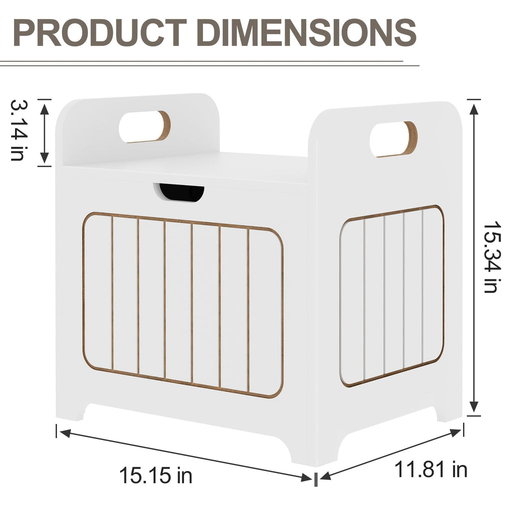 Kids Storage Chests & Trunks, White Toy Box, Small Cube Organizer, Wooden Storage Bin With Handle For Store Toy Books Clothes, Small Square Nightstand For Entryway,Bedroom