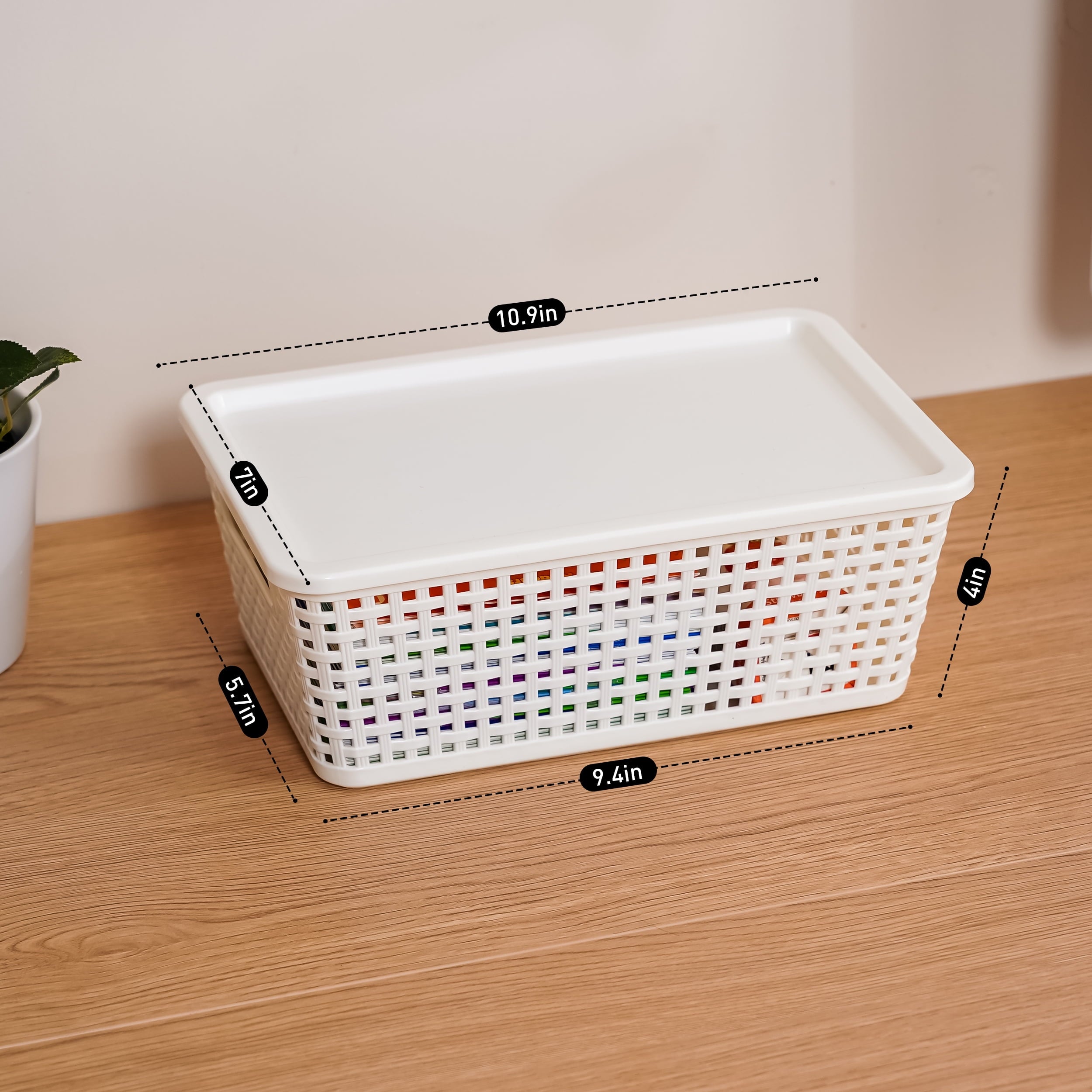 Small Plastic Storage Basket with Lid Handle White 7x10.9x4 in  6 Pack