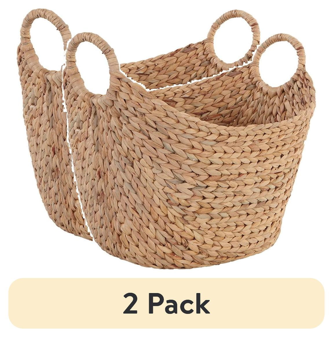 (2 pack) Better Homes & Gardens Extra Large Natural Woven Water Hyacinth Boat Decorative Storage Basket, 19 in x 17 in x 14 in