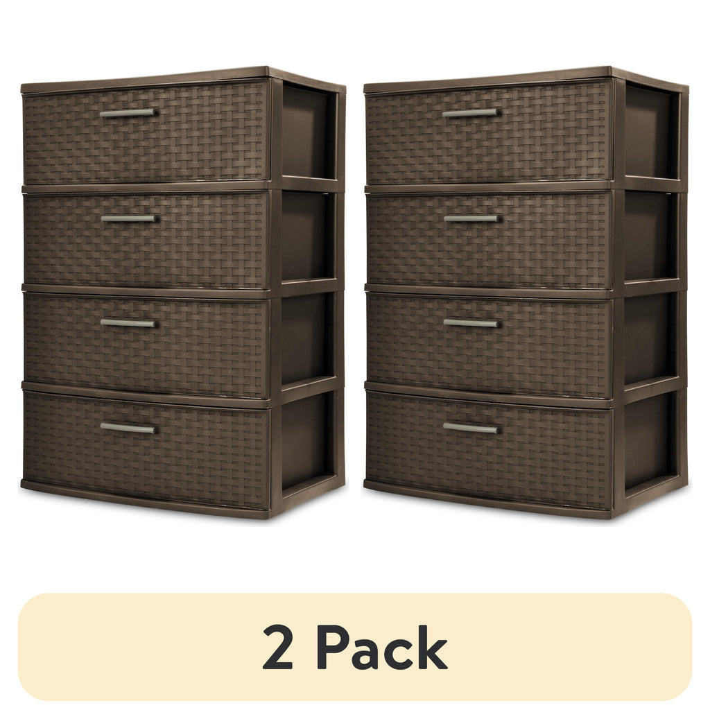 Sterilite 3 Drawer Wide Weave Tower, Plastic Décor Drawers with Pull Handles, Brown