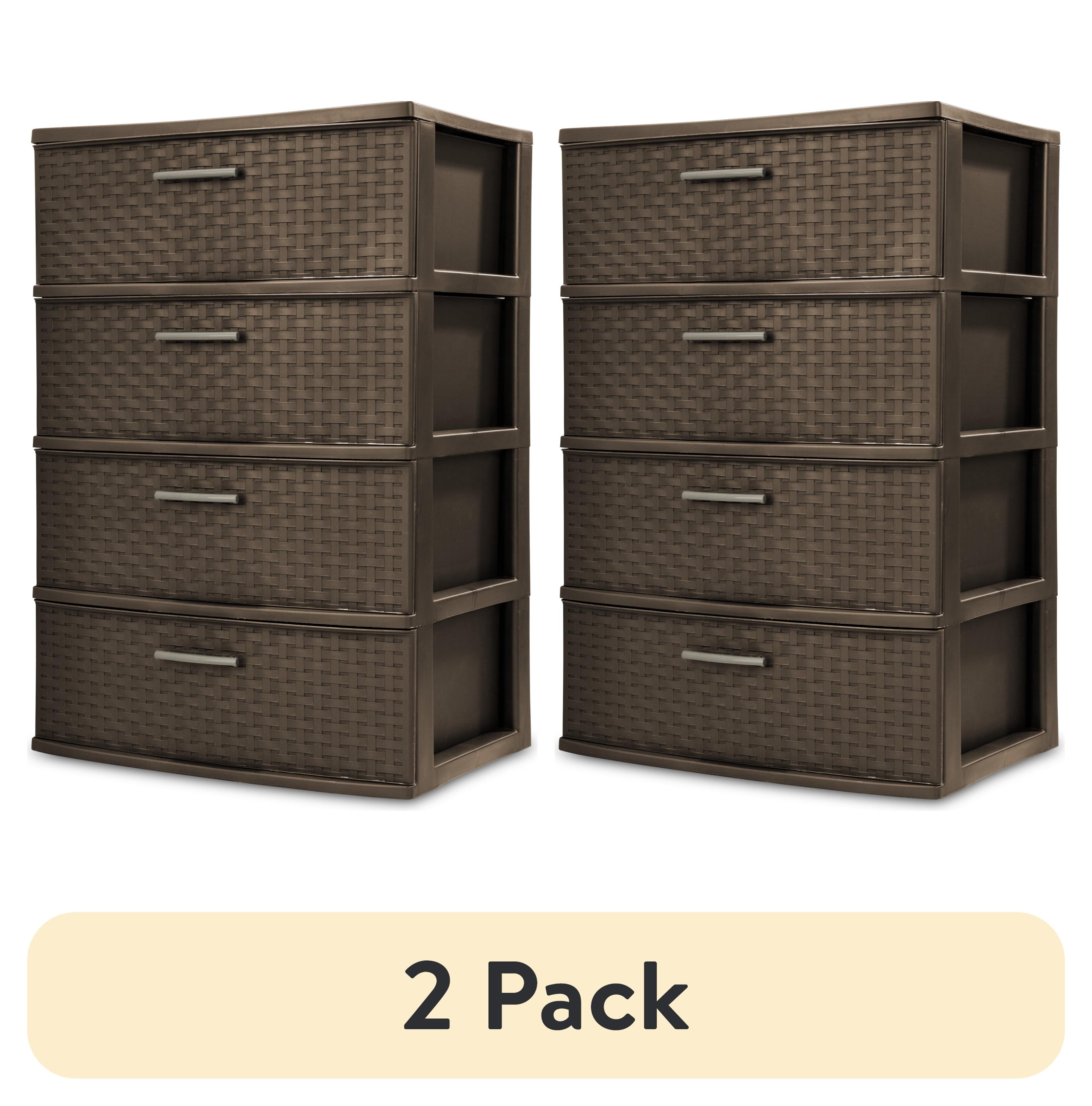 Sterilite 3 Drawer Wide Weave Tower, Plastic Décor Drawers with Pull Handles, Brown