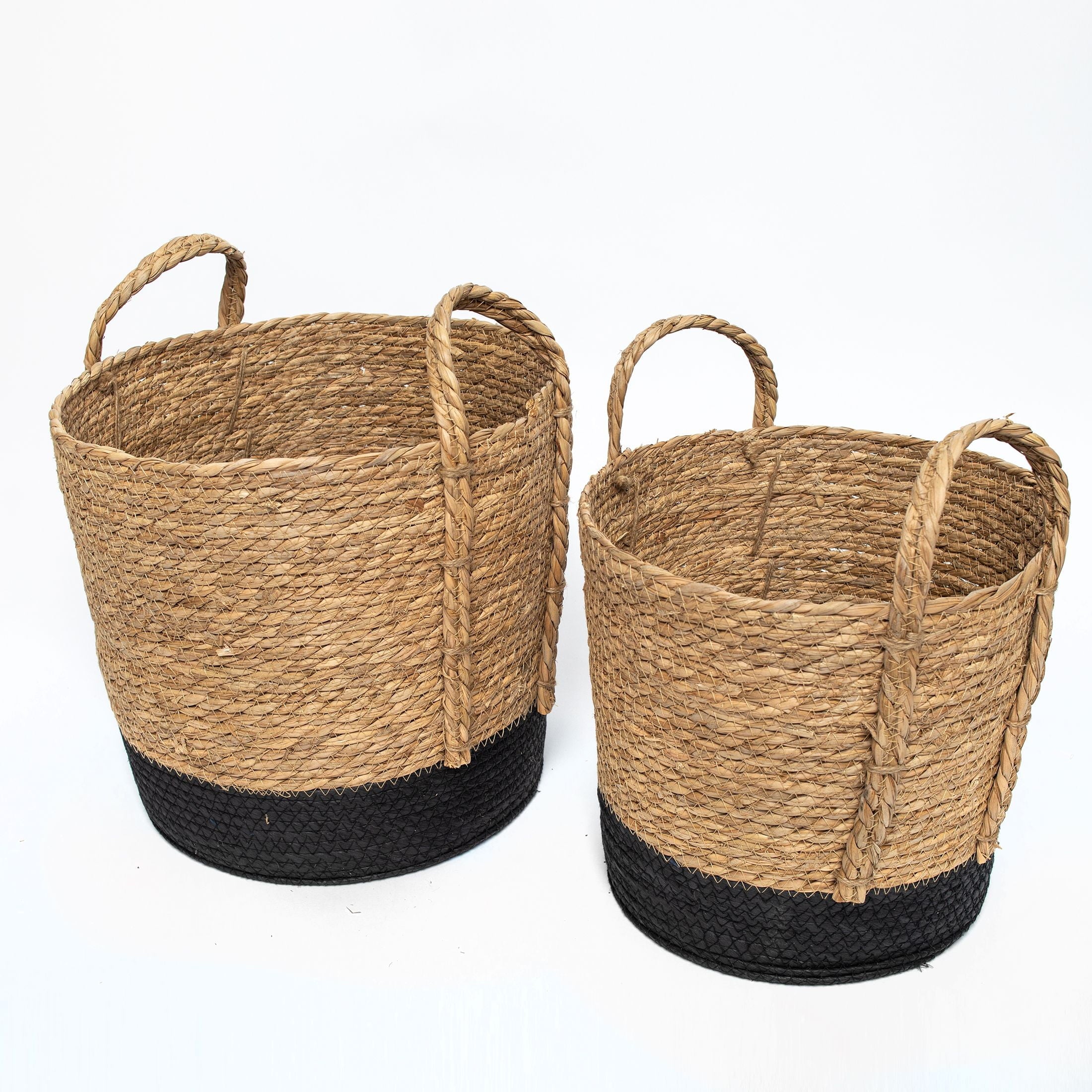 Better Homes & Gardens Round Seagrass Baskets, Natural, Black, Set of 2, Large & Medium