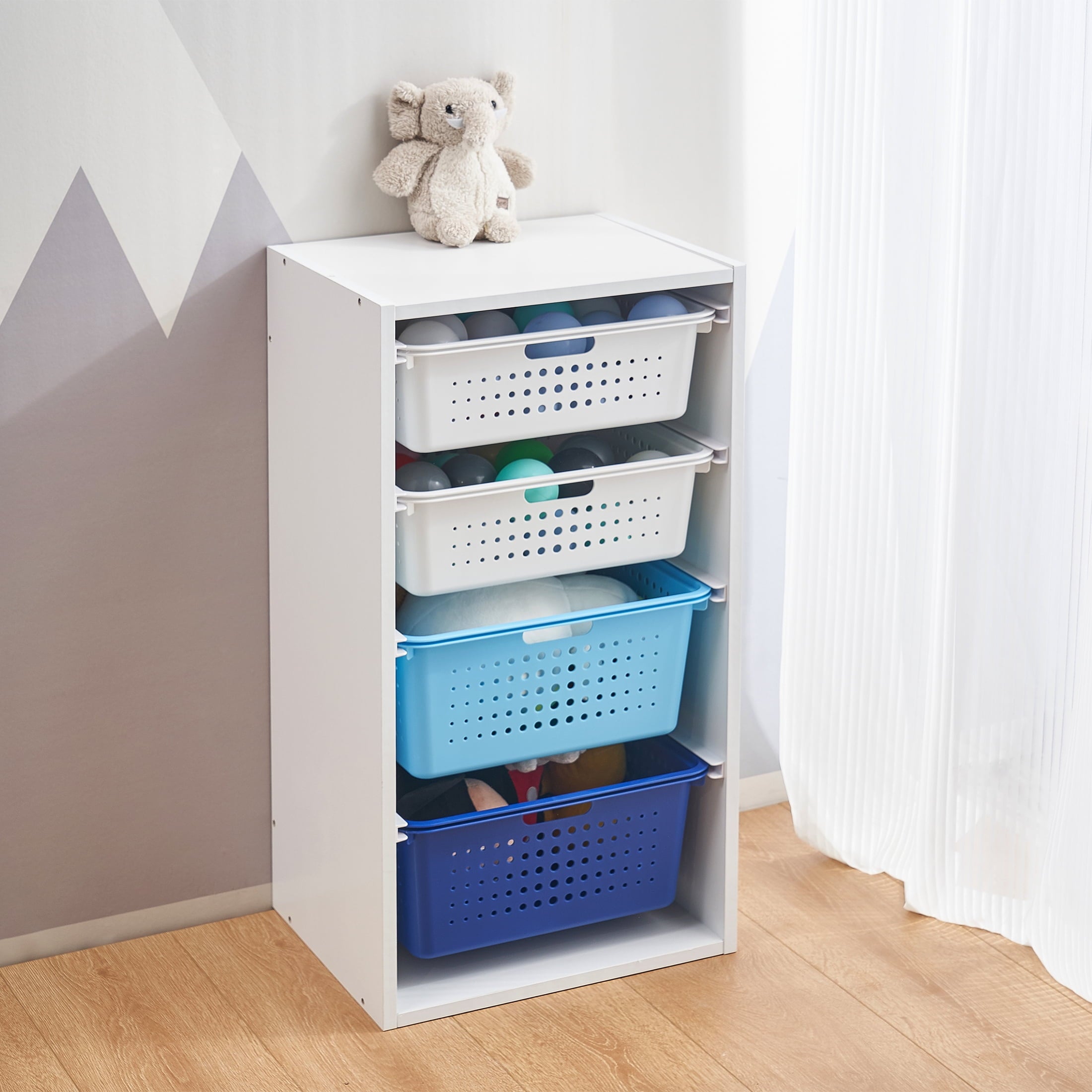 Your Zone Kids Sliding Bin Organizer with 4 Storage Bins, Blue