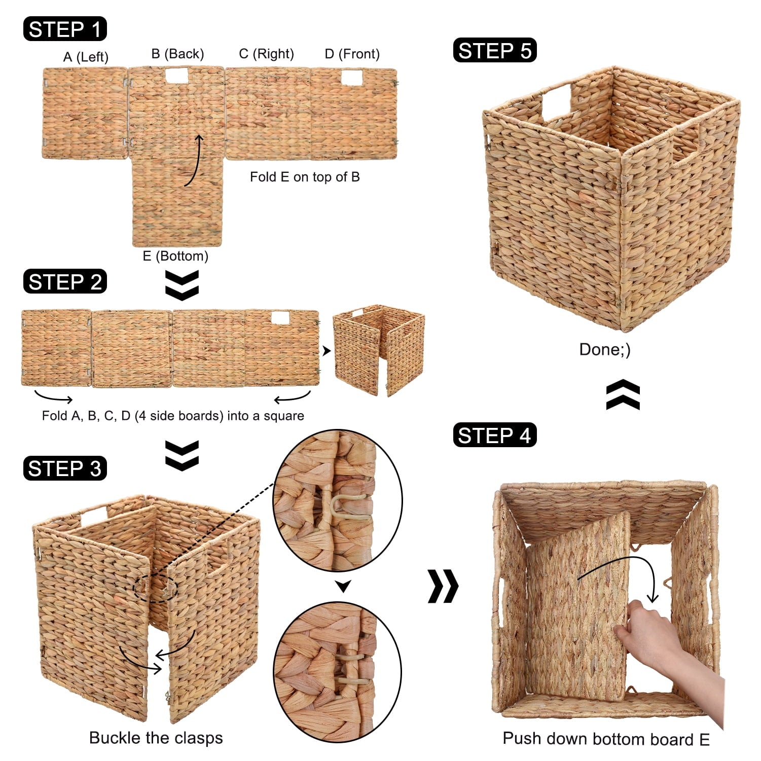 StorageWorks Water Hyacinth Storage Basket With Liner, Natural Wicker Woven Baskets, Handmade, 2-Pack, Large, 11.8"x 11.8 "x 11.8"