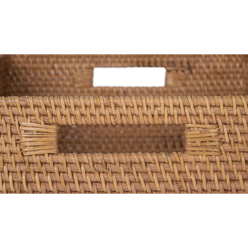 Kouboo Loma Rectangular Decorative Rattan Storage Basket With Handles, Coastal-Inspired Handwoven, Home Organization, Honey Brown