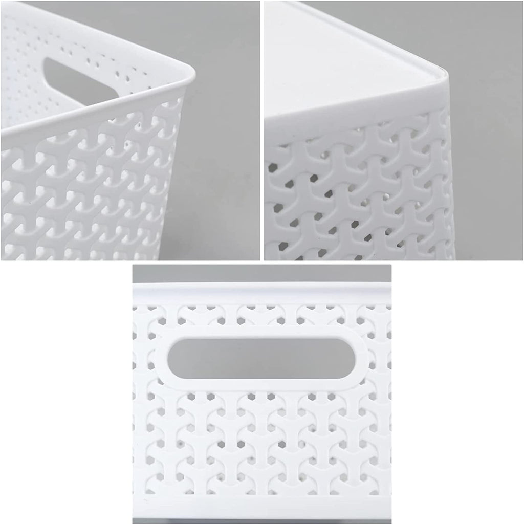 Woven Plastic Basket, Plastic Storage Baskets, White, 11.41" x 8.9" x 4.6", Pack of 4, F