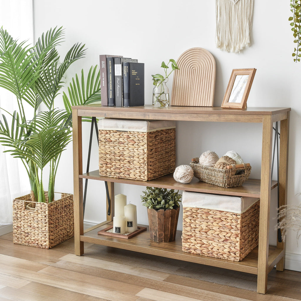 StorageWorks Water Hyacinth Storage Basket With Liner, Natural Wicker Woven Baskets, Handmade, 2-Pack, Large, 11.8"x 11.8 "x 11.8"