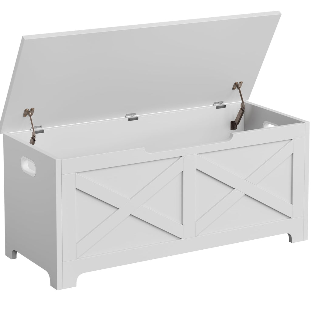 KOKEBREN 39.4"L Storage Chest, Wooden White Toy Storage Bench, Modern Style Lift-Top Toy Chest with Safety Hinge for Entryway, Bedroom, Living Room