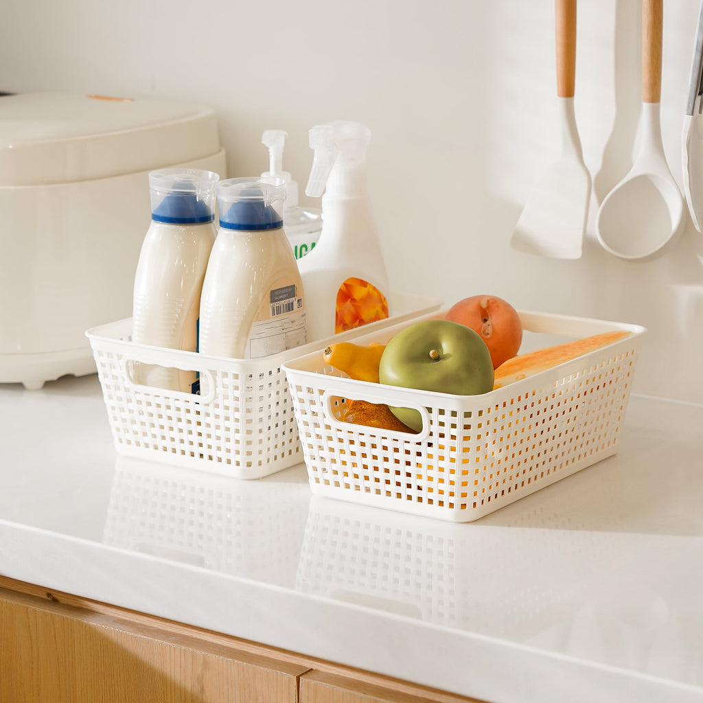 Small Plastic Storage Basket with Lid Handle White 7x10.9x4 in  6 Pack