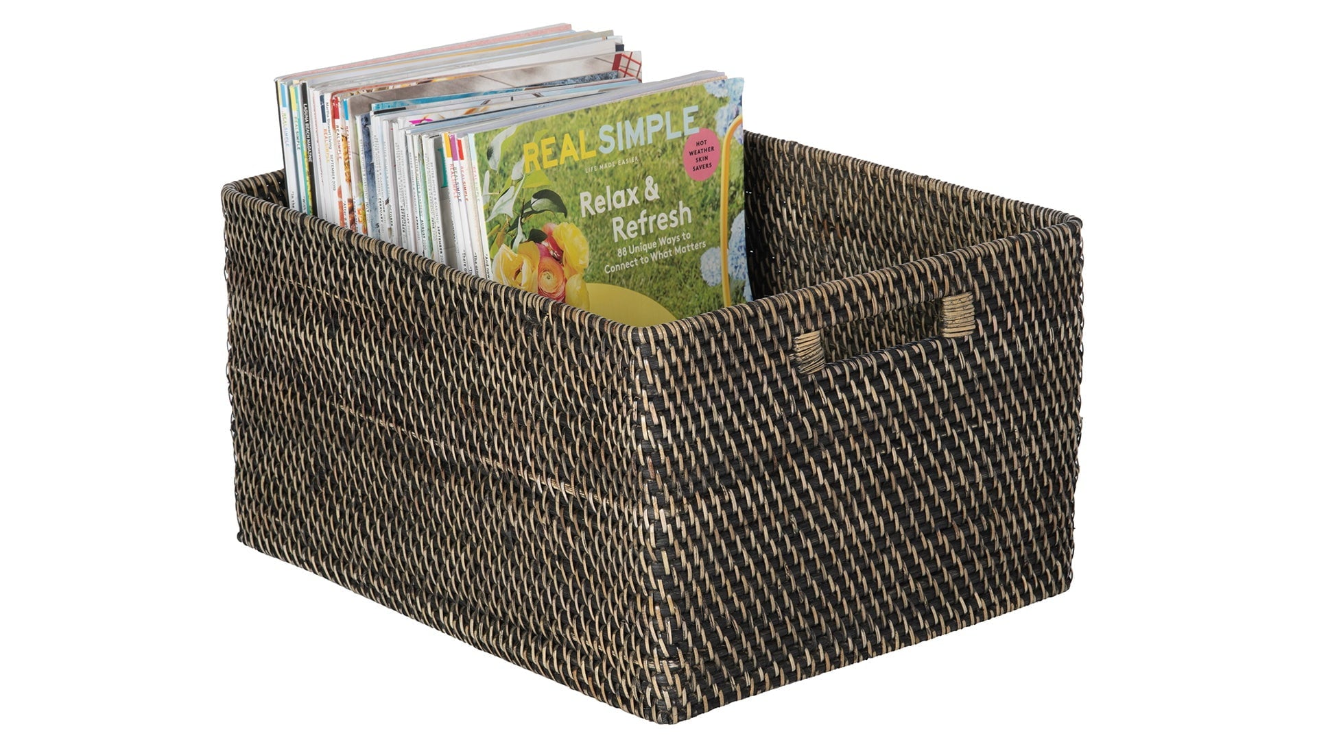 Kouboo Loma Rectangular Decorative Rattan Storage Basket With Handles, Coastal-Inspired Handwoven, Home Organization, Honey Brown