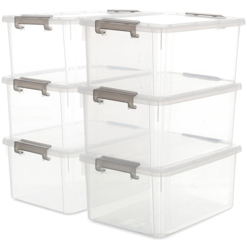 17 QT Clear Storage Bins with Lids Large Stackable Plastic (6 Pack) 15.9x11.6x7.3"