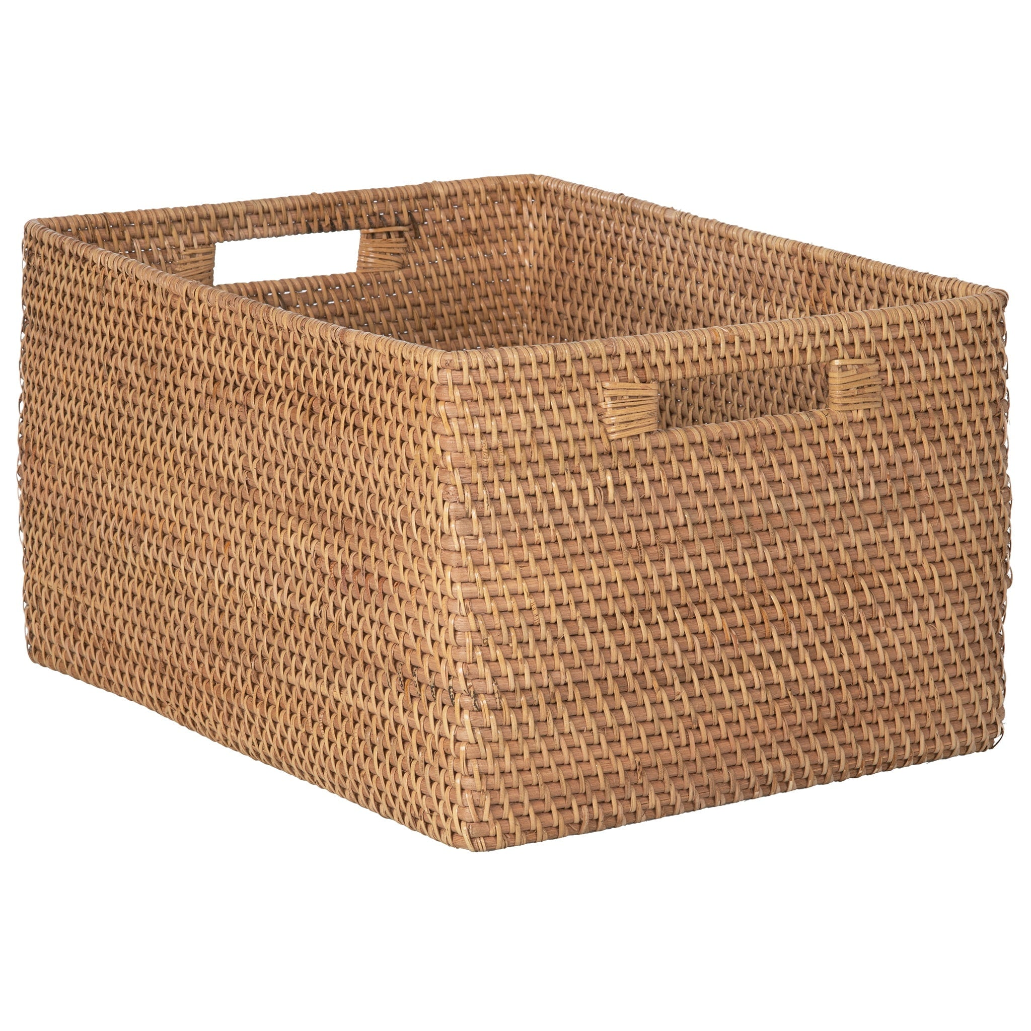 Kouboo Loma Rectangular Decorative Rattan Storage Basket With Handles, Coastal-Inspired Handwoven, Home Organization, Honey Brown