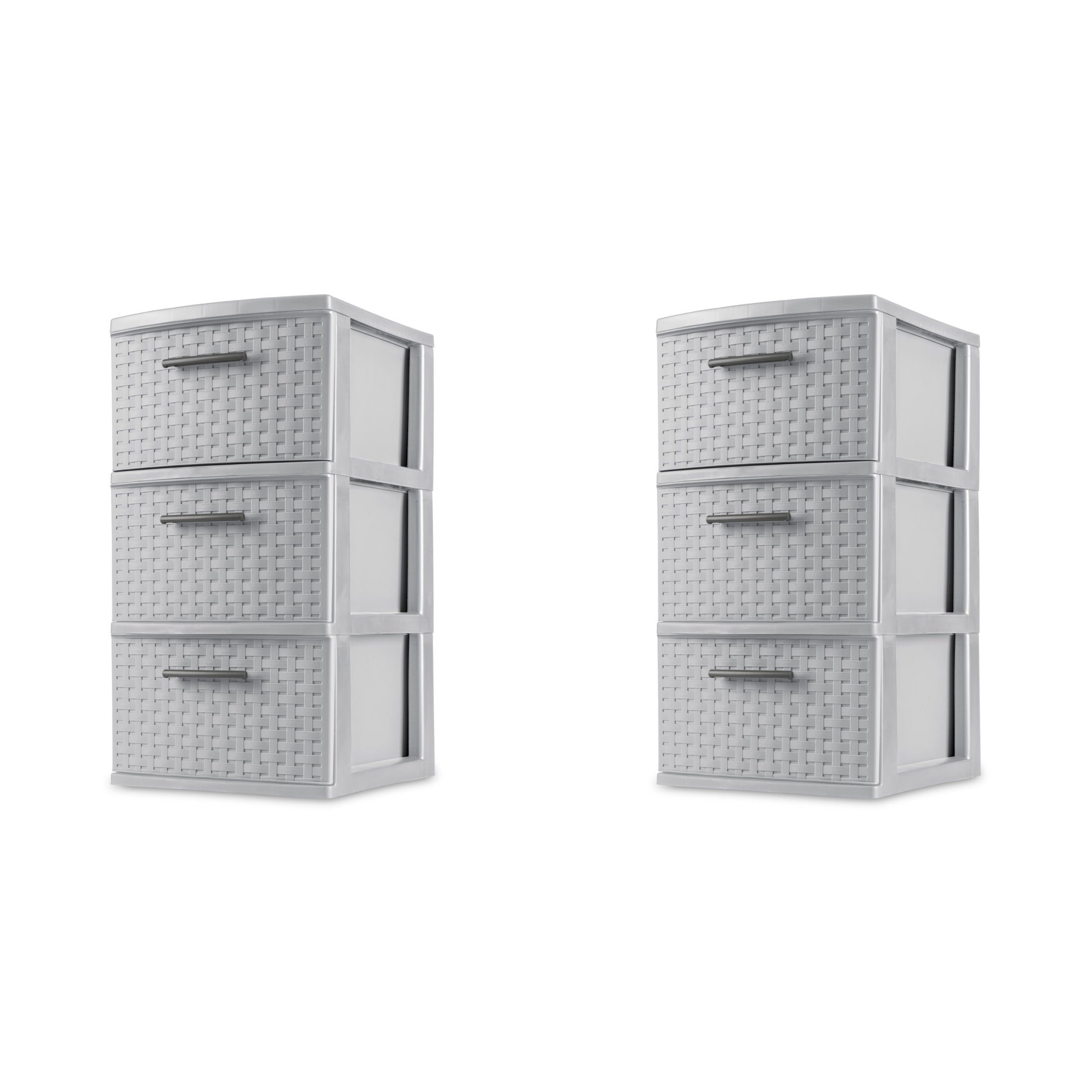 Sterilite 3 Drawer Weave Tower, Plastic Décor Drawers with Pull Handles, Light Gray, 2 Count