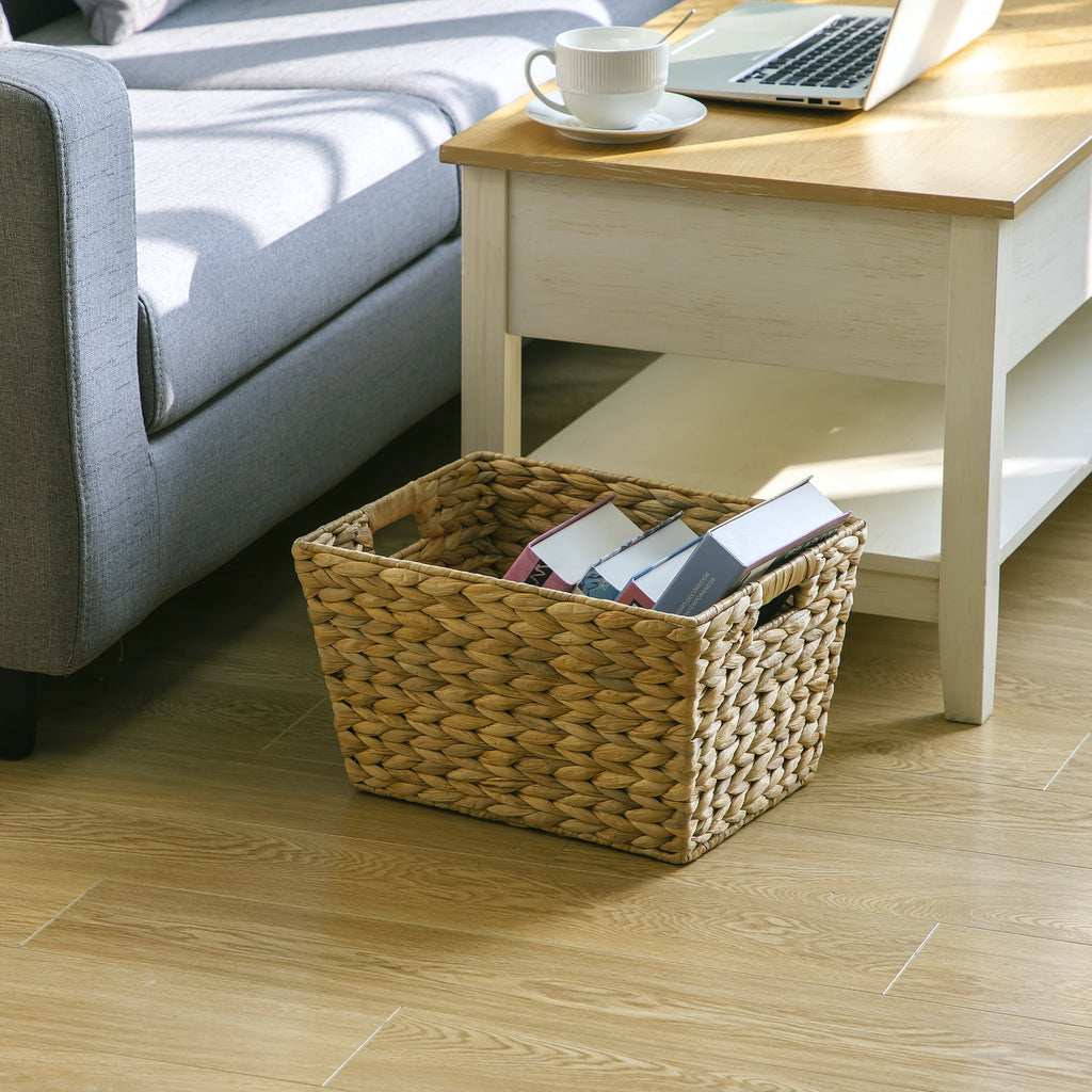 (2 pack) Better Homes & Gardens Large Water Hyacinth Decorative Storage Basket with Handles, 14 in x 11 in x 8.5 in