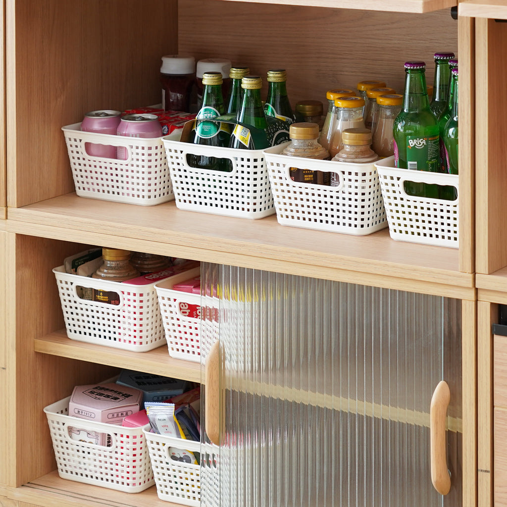 Small Plastic Storage Basket with Lid Handle White 7x10.9x4 in  6 Pack