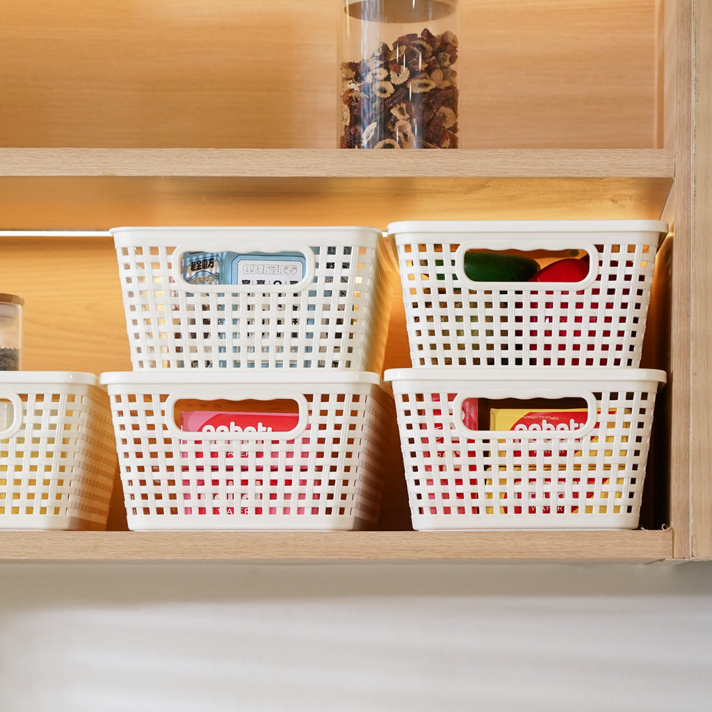 Small Plastic Storage Basket with Lid Handle White 7x10.9x4 in  6 Pack