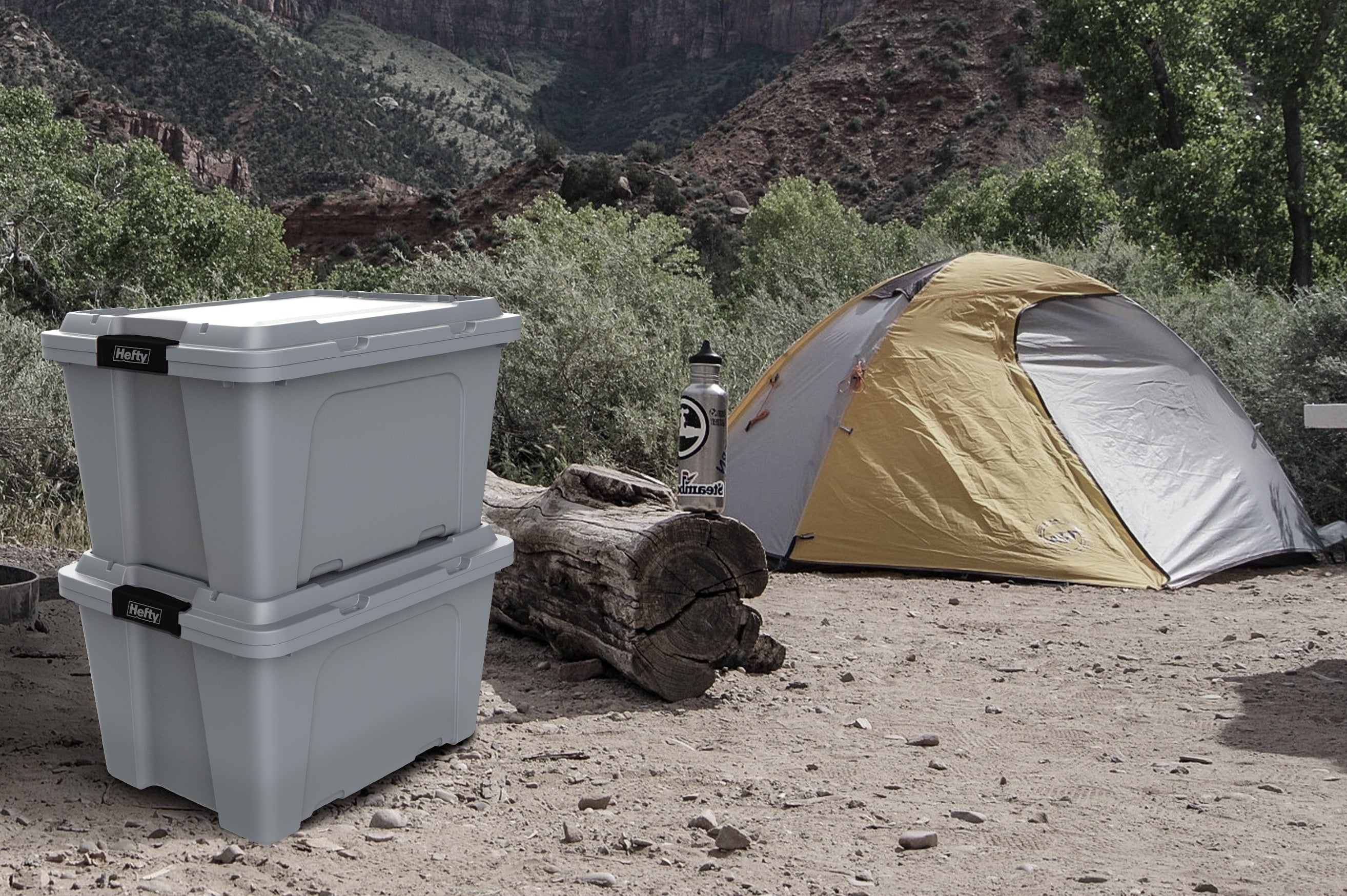 Hefty 18 gal Max Pro Plastic Utility Storage Tote, Gray, 6 Pack